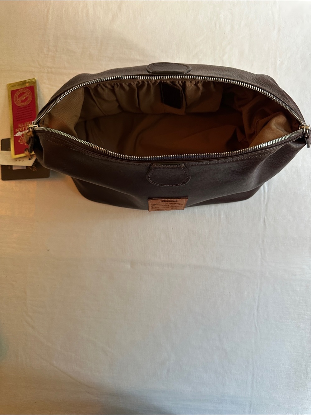 Terrida Genuine Calf Leather Toiletry Travel Bag Made in Italy Brown Zip Top NWT - Picture 11 of 14